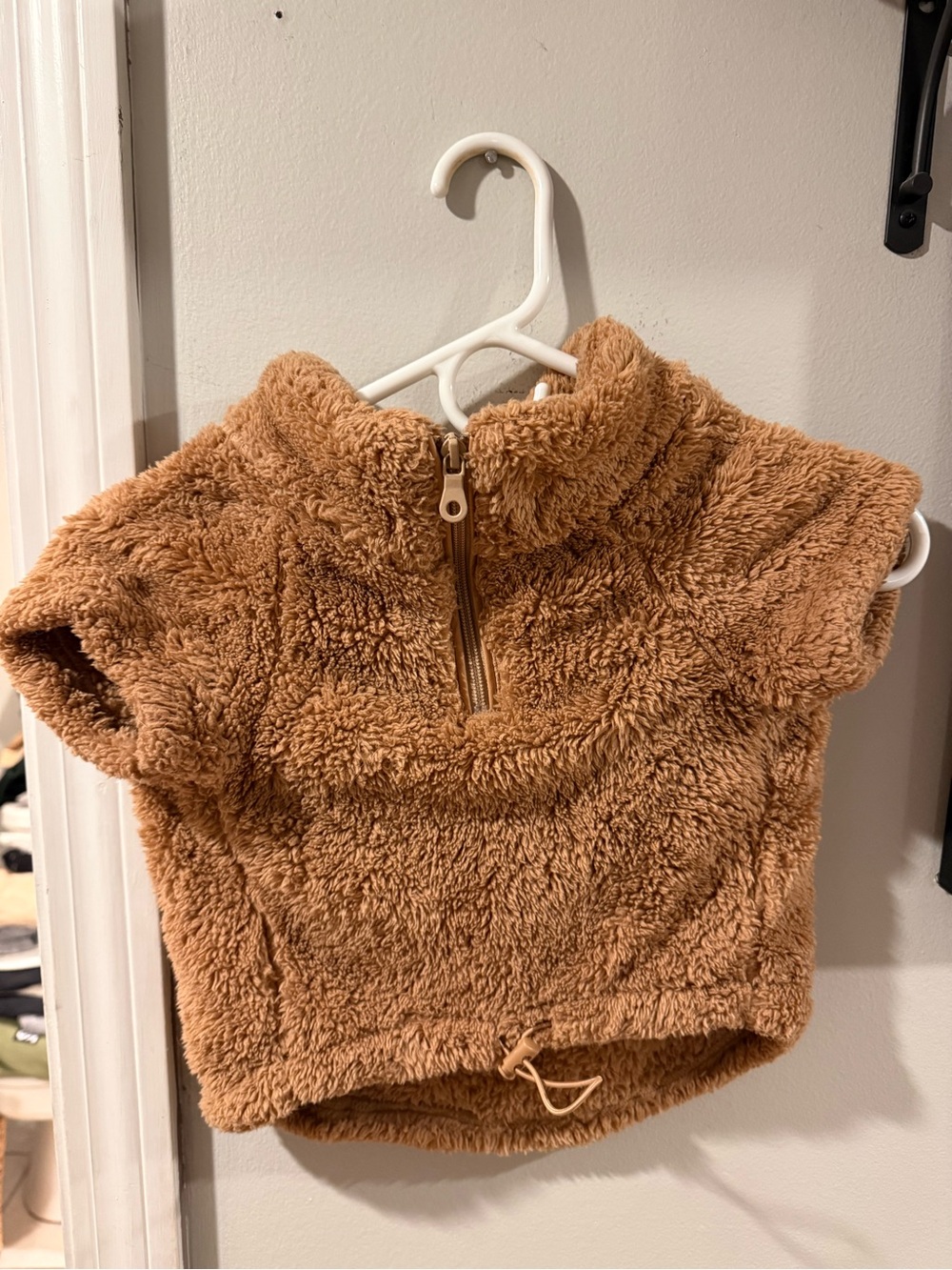 aerie Plush Teddy Sherpa Zip-Up in Camel